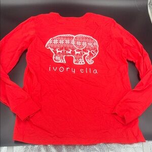 Ivory Ella Women’s Red Long Sleeve Tee with Elephant Design NWOT